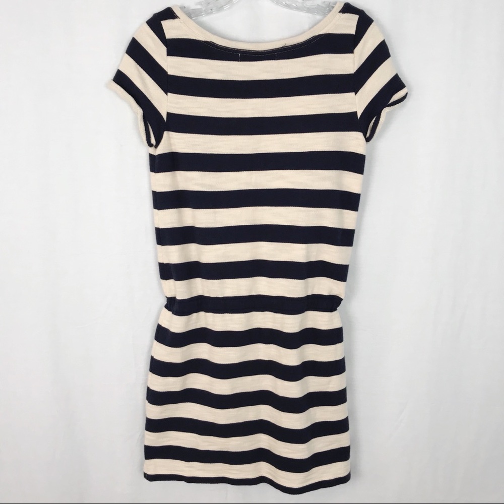 LOFT navy striped dress with drawstring waist - Picture 4 of 8